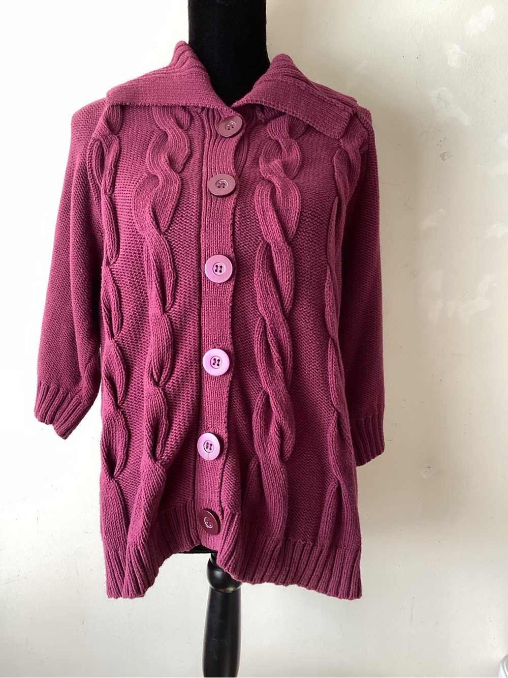 croft & barrow Plum Cable Knit Button-Front Cardigan